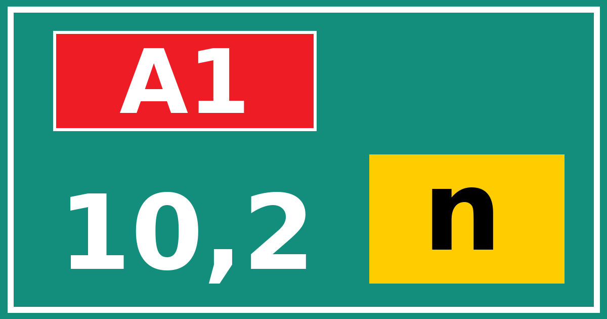 Hectometerbord A1 10,2 letter n