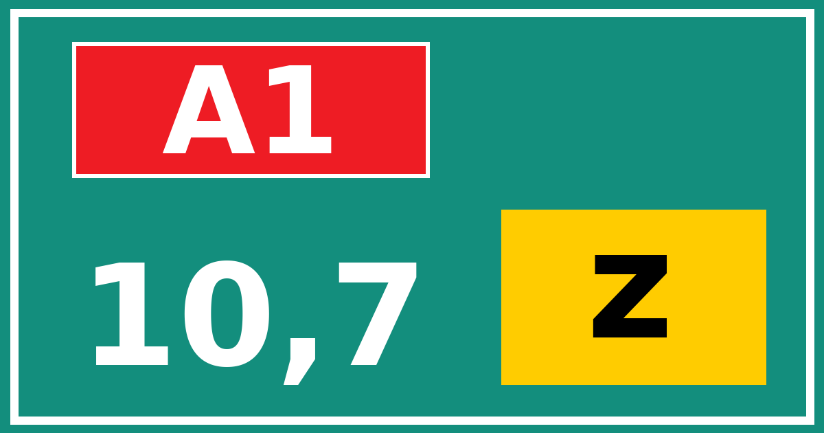 Hectometerbord A1 10,7 letter z