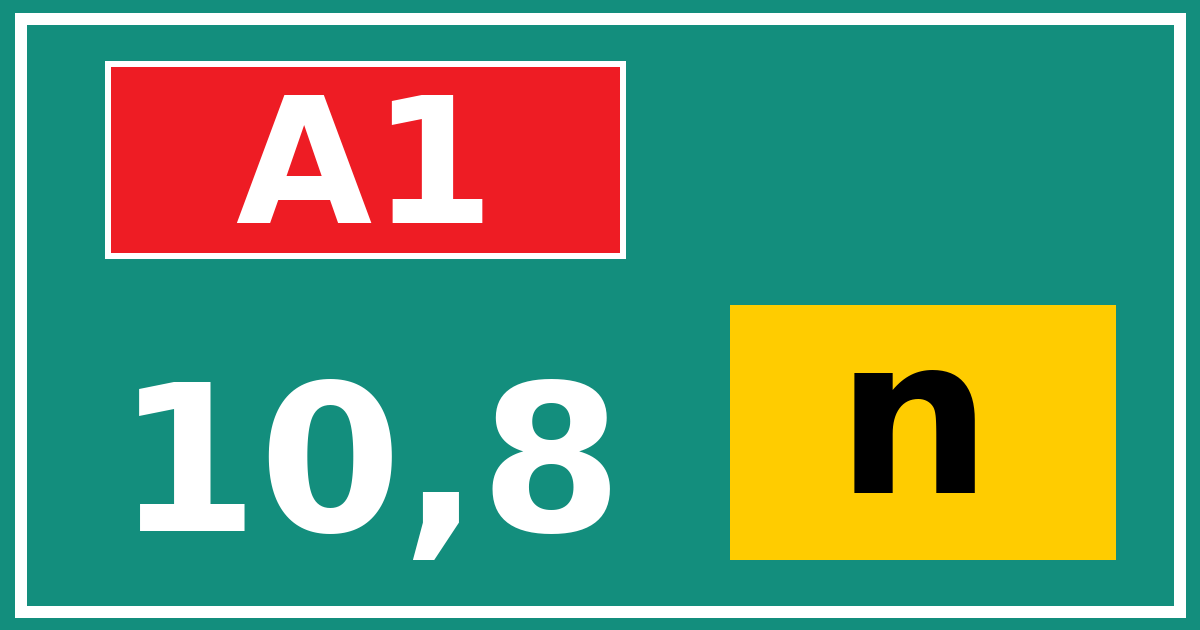 Hectometerbord A1 10,8 letter n