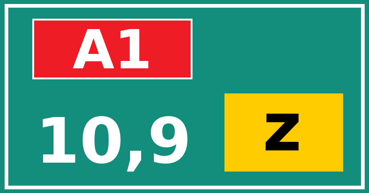 Hectometerbord A1 10,9 letter z