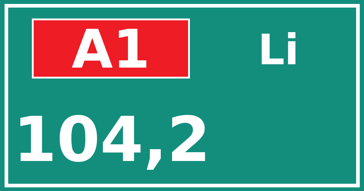 Hectometerbord A1 104,2 zijde Li
