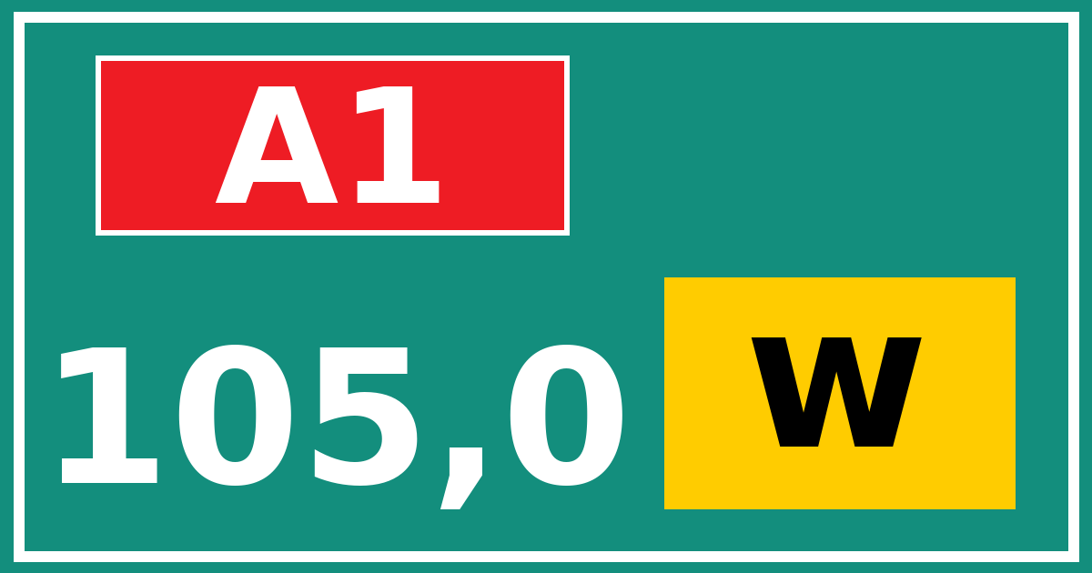 Hectometerbord A1 105,0 letter w