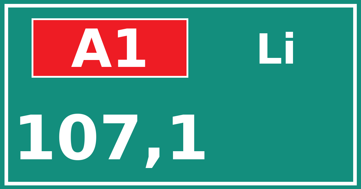 Hectometerbord A1 107,1 zijde Li