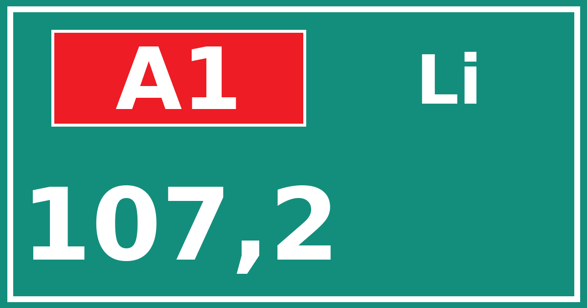 Hectometerbord A1 107,2 zijde Li