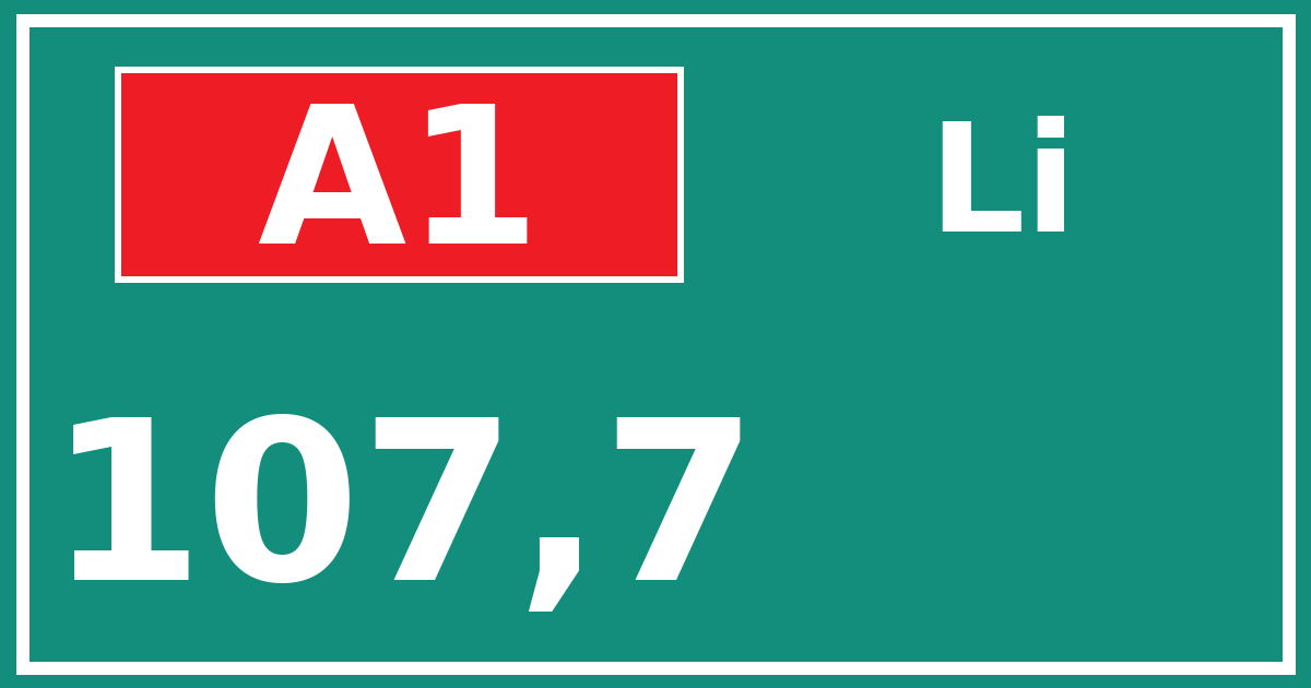 Hectometerbord A1 107,7 zijde Li