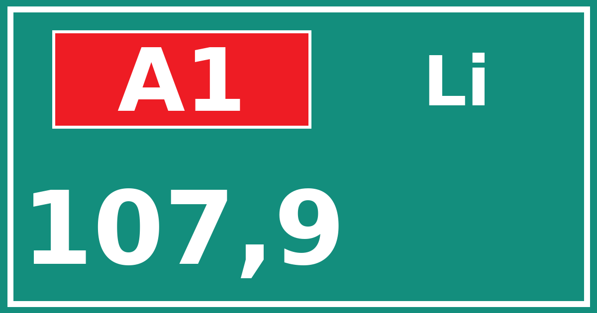Hectometerbord A1 107,9 zijde Li