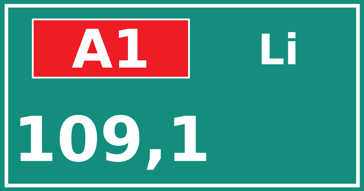 Hectometerbord A1 109,1 zijde Li