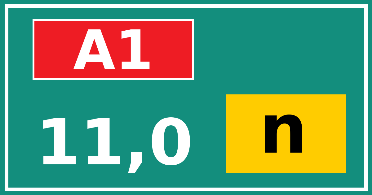 Hectometerbord A1 11,0 letter n