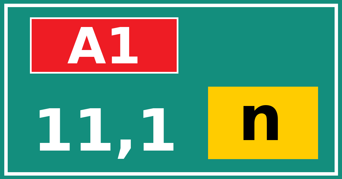 Hectometerbord A1 11,1 letter n