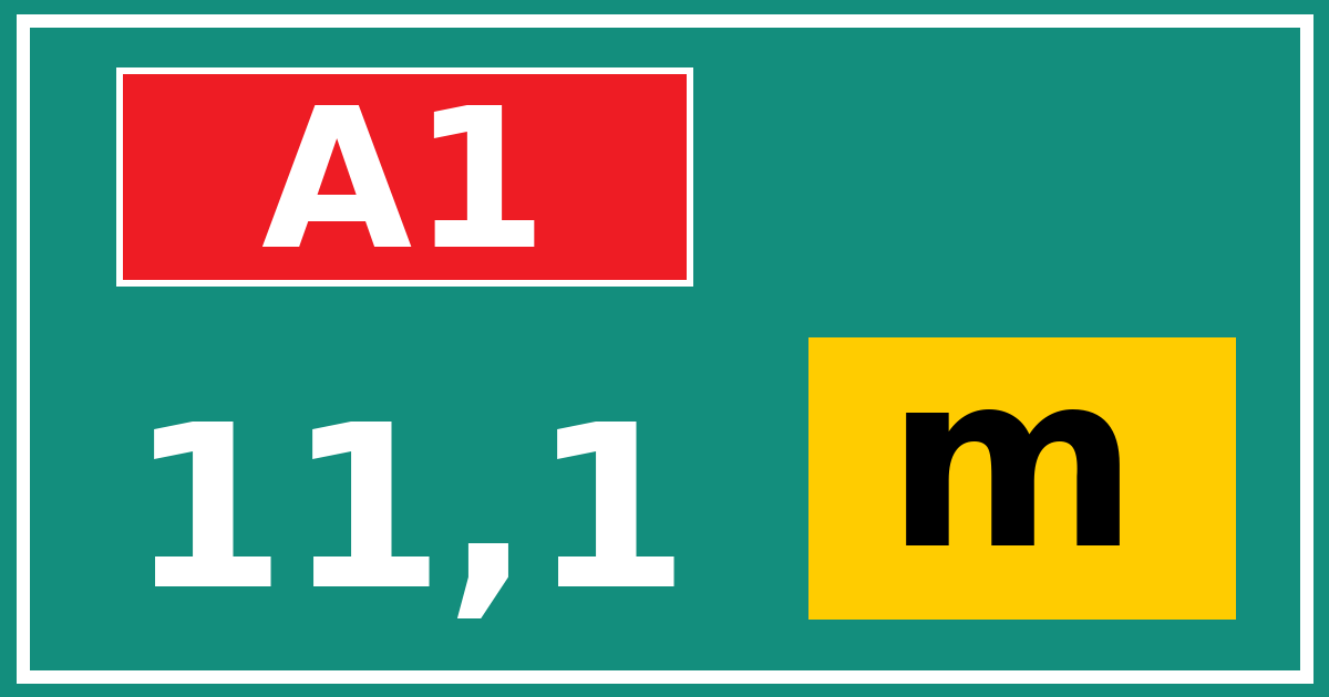 Hectometerbord A1 11,1 letter m