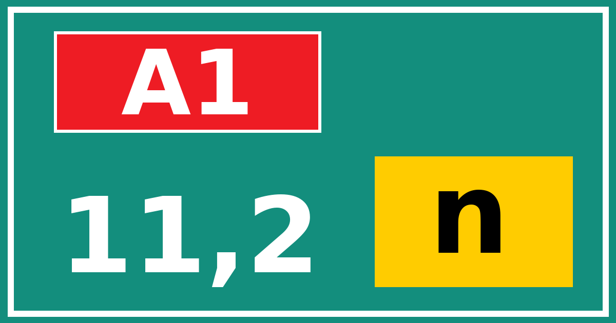 Hectometerbord A1 11,2 letter n