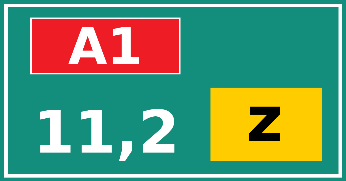 Hectometerbord A1 11,2 letter z