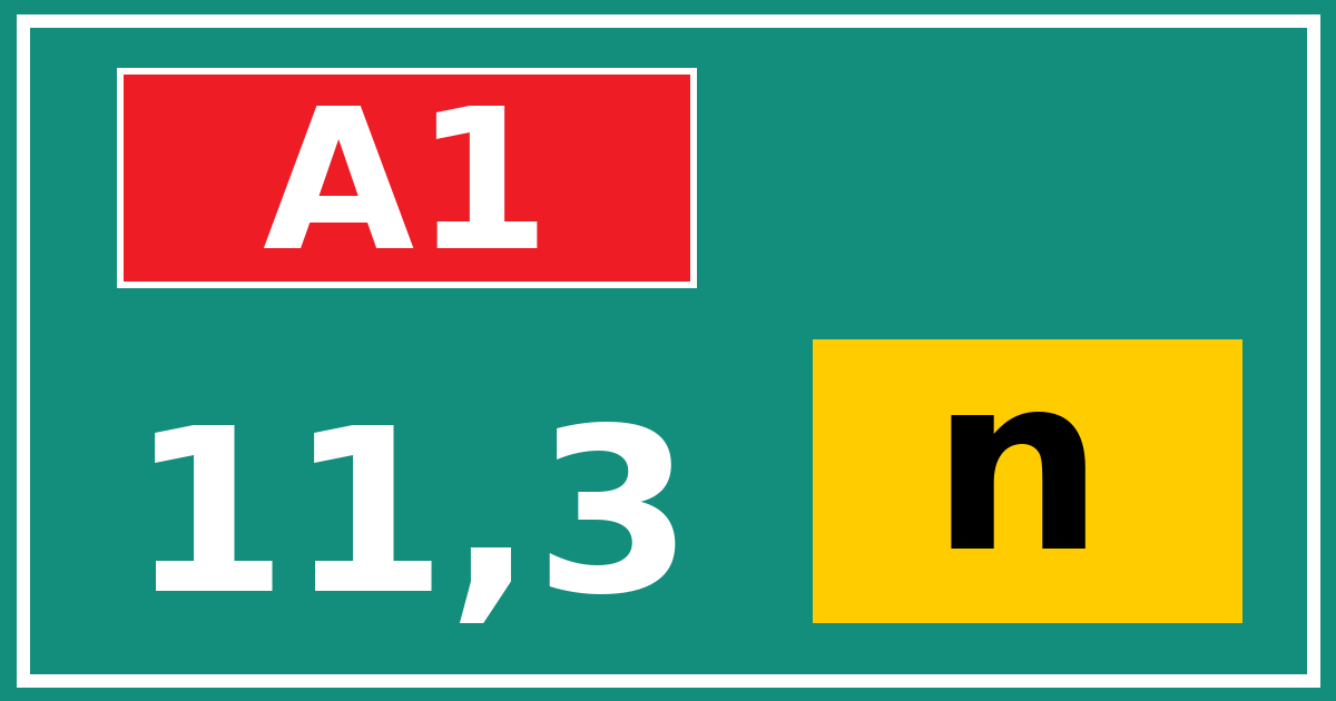 Hectometerbord A1 11,3 letter n