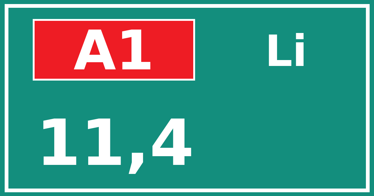 Hectometerbord A1 11,4 zijde Li