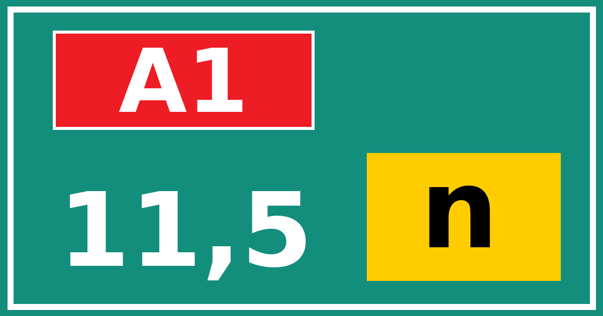 Hectometerbord A1 11,5 letter n