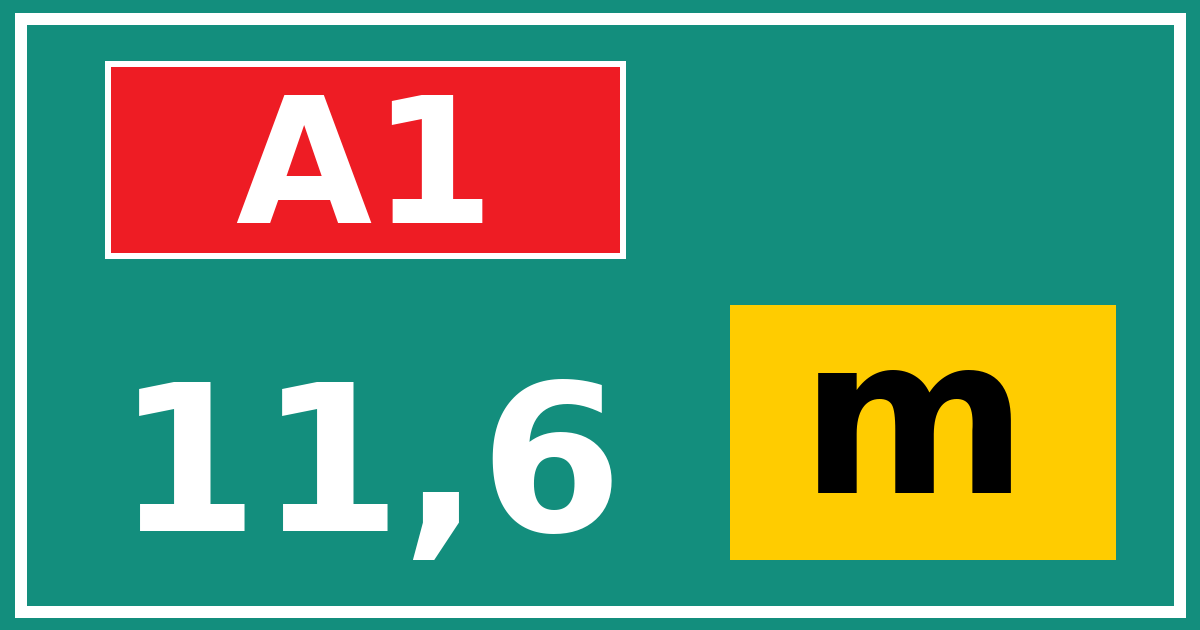 Hectometerbord A1 11,6 letter m