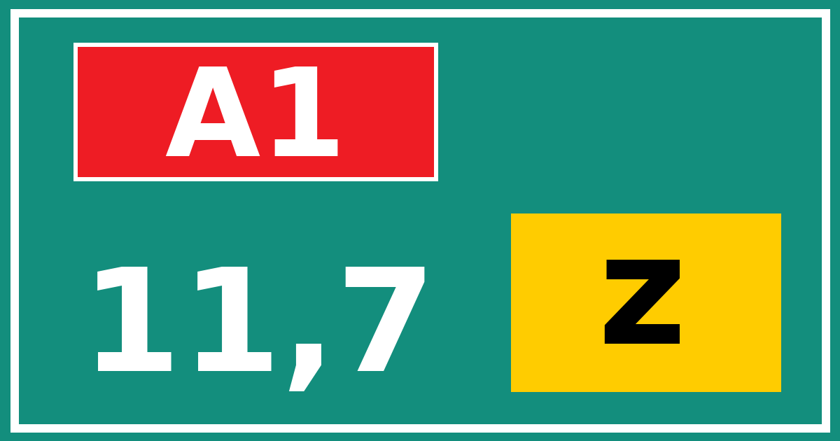 Hectometerbord A1 11,7 letter z