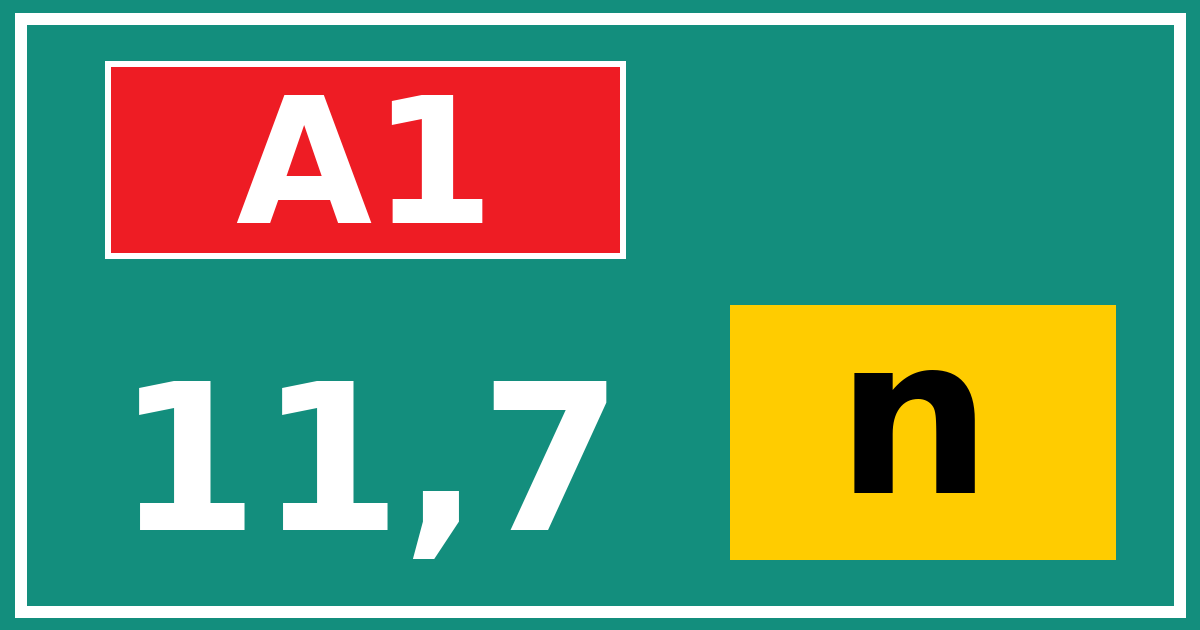 Hectometerbord A1 11,7 letter n