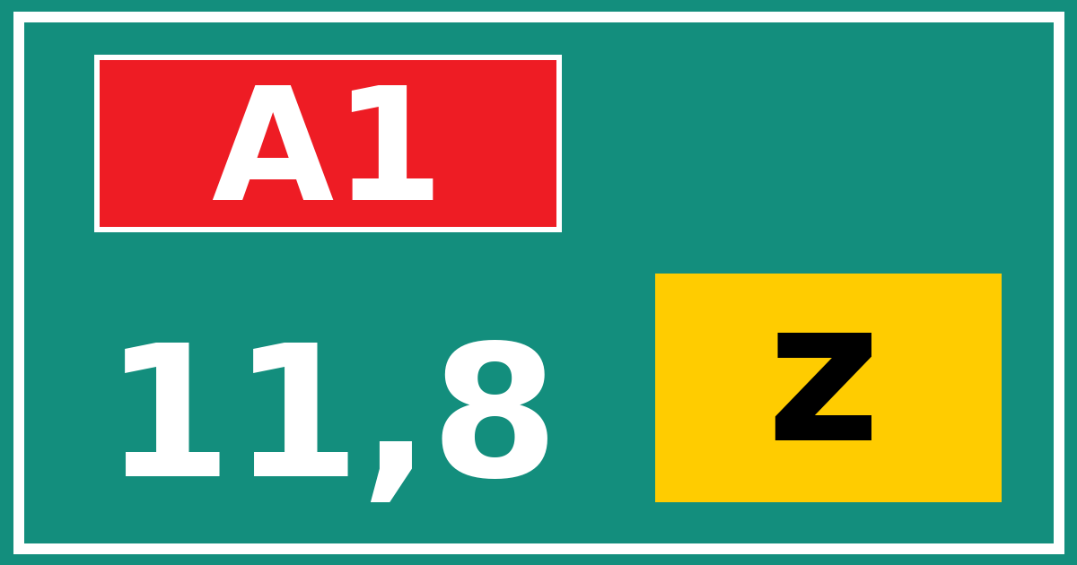 Hectometerbord A1 11,8 letter z