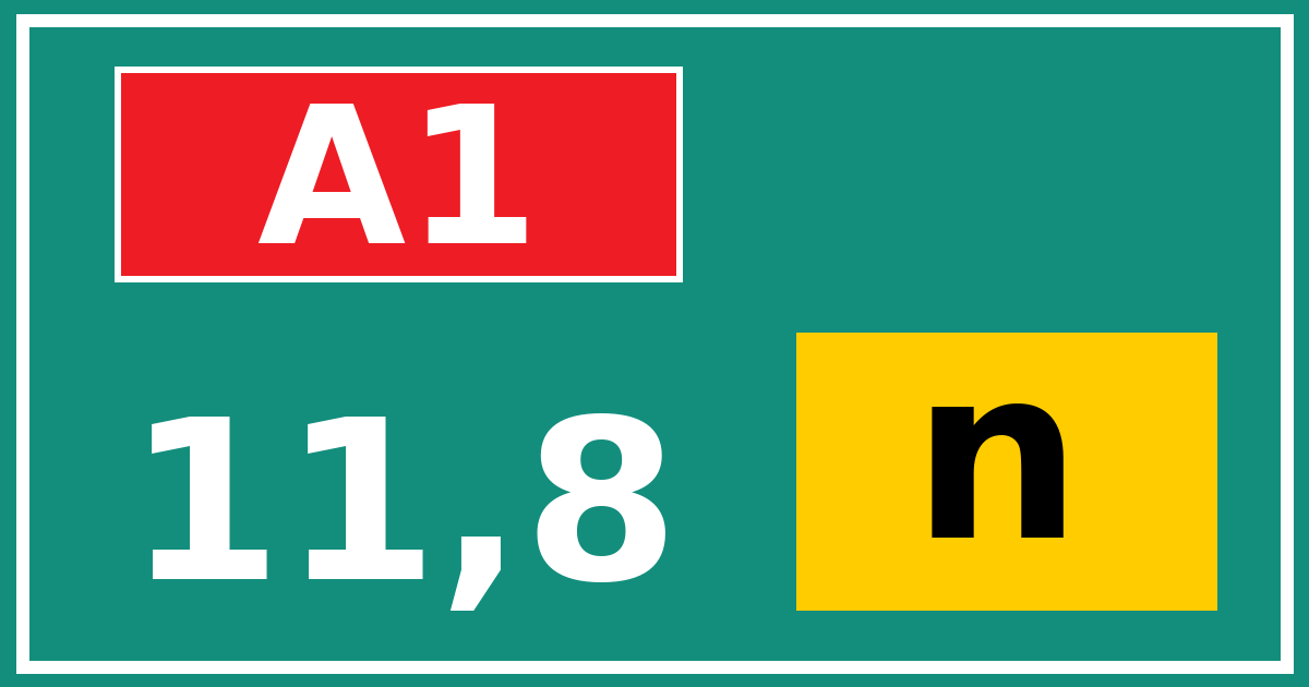 Hectometerbord A1 11,8 letter n