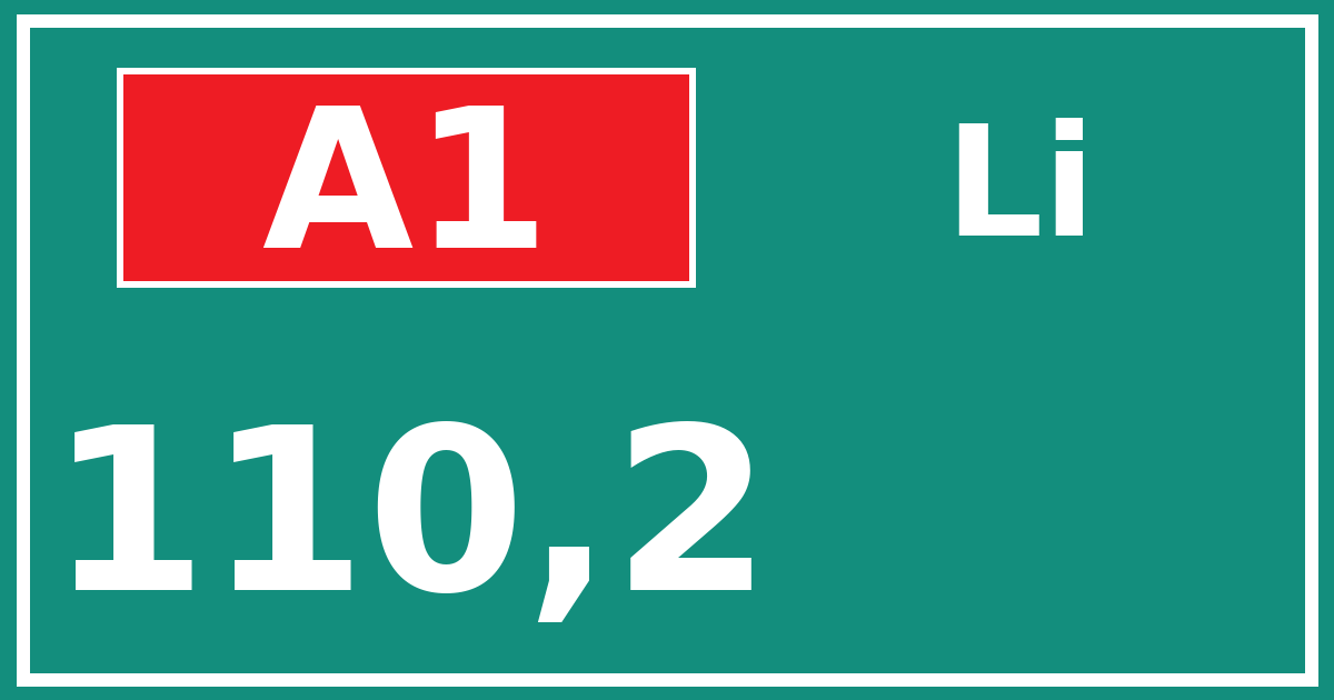 Hectometerbord A1 110,2 zijde Li
