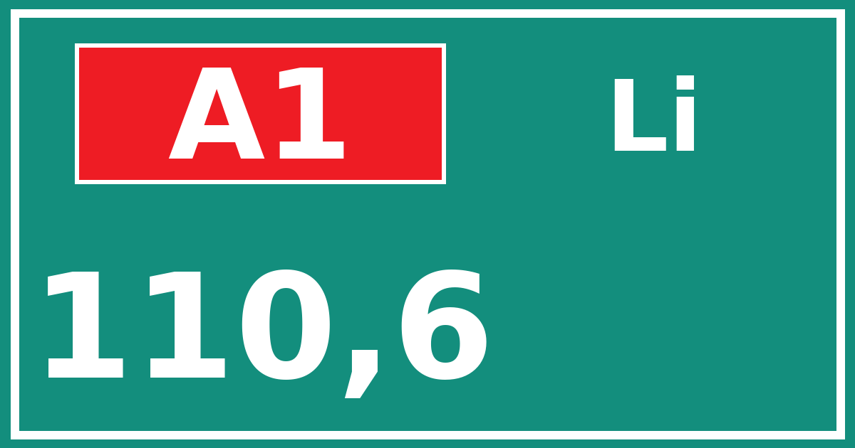 Hectometerbord A1 110,6 zijde Li