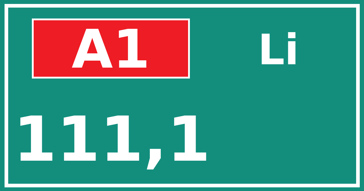 Hectometerbord A1 111,1 zijde Li