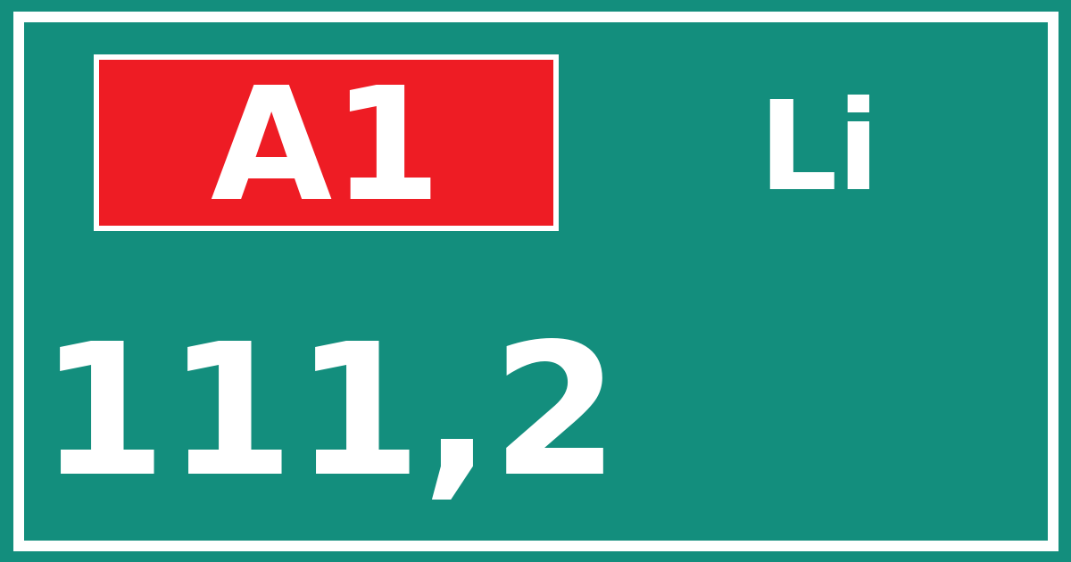 Hectometerbord A1 111,2 zijde Li