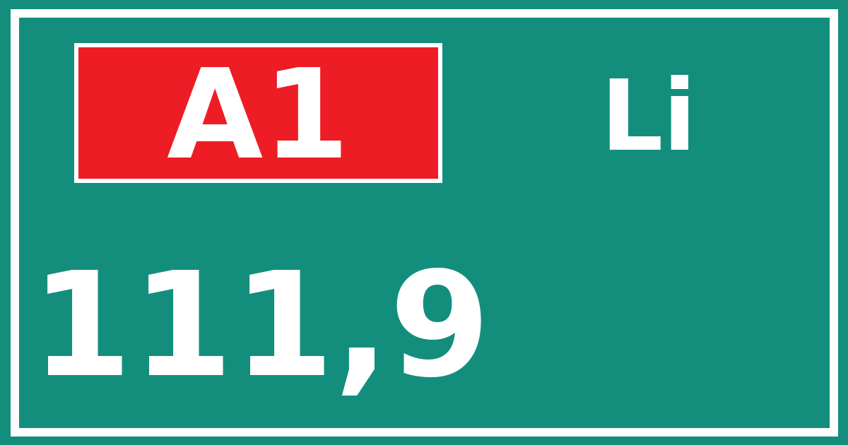 Hectometerbord A1 111,9 zijde Li