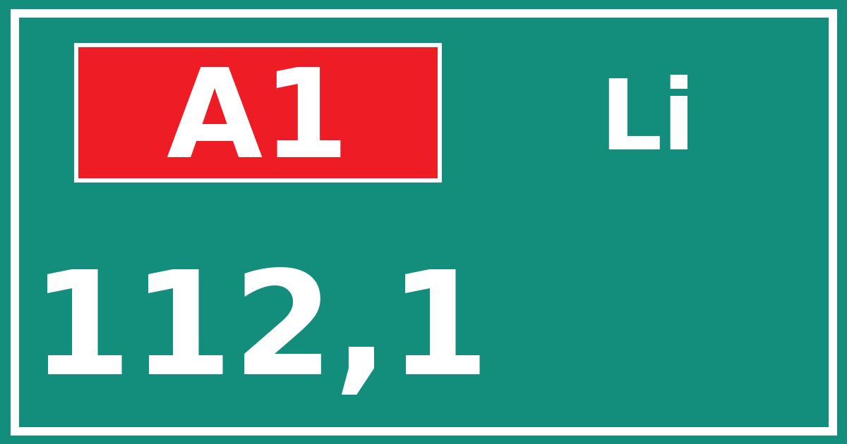 Hectometerbord A1 112,1 zijde Li