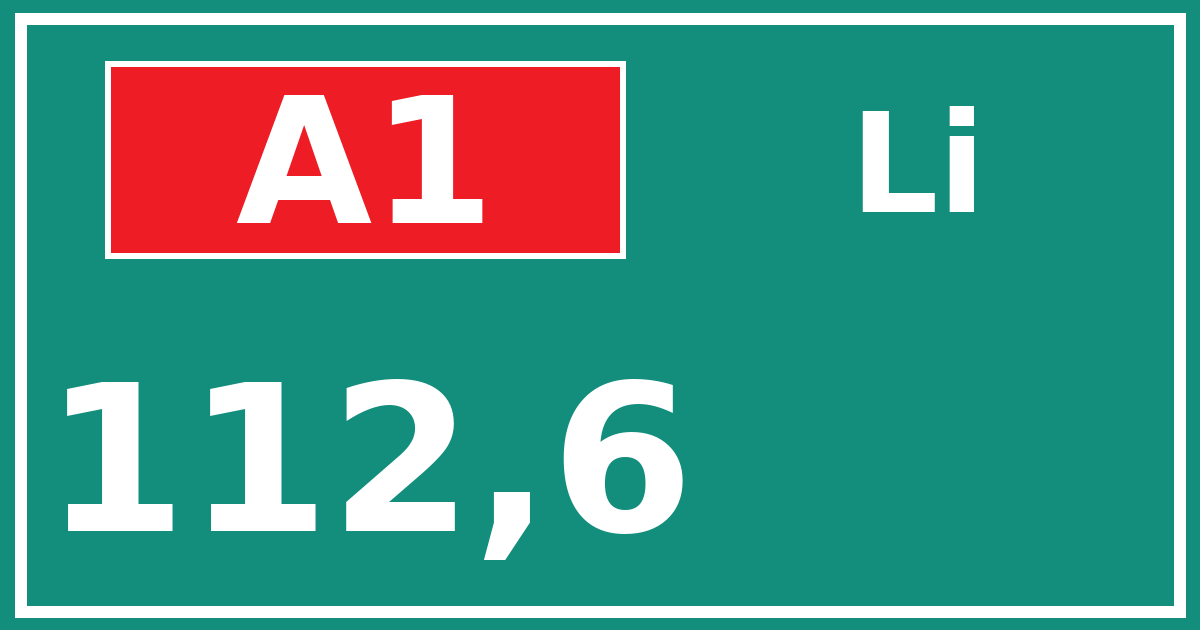 Hectometerbord A1 112,6 zijde Li