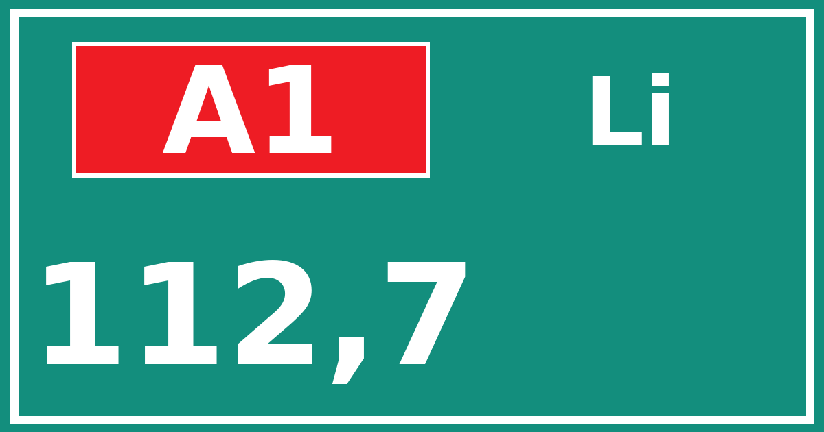 Hectometerbord A1 112,7 zijde Li