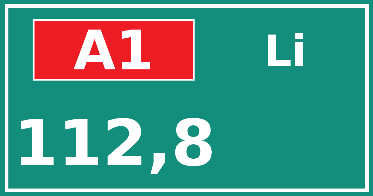 Hectometerbord A1 112,8 zijde Li