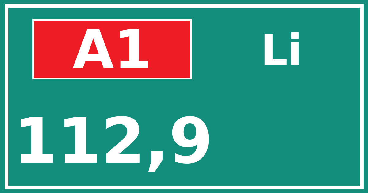 Hectometerbord A1 112,9 zijde Li