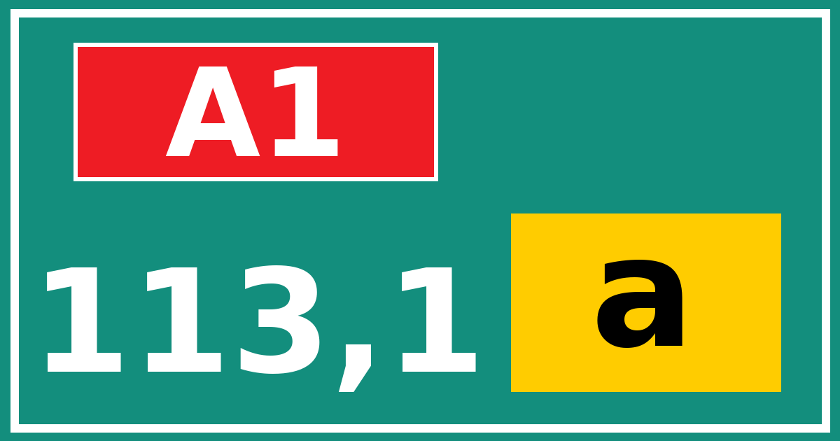 Hectometerbord A1 113,1 letter a