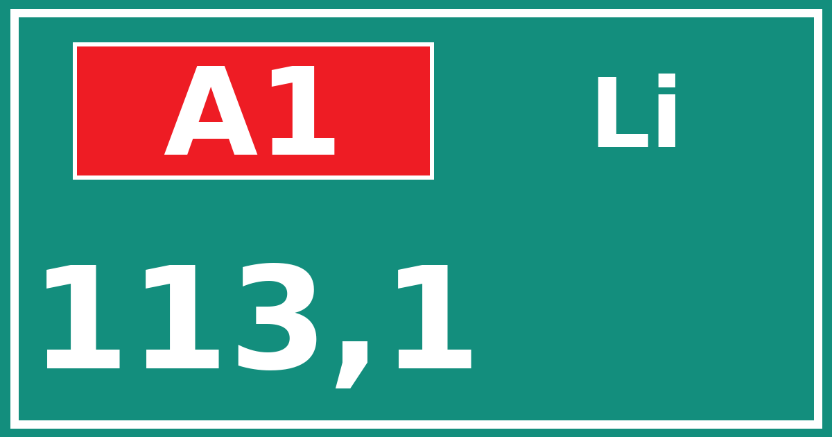 Hectometerbord A1 113,1 zijde Li