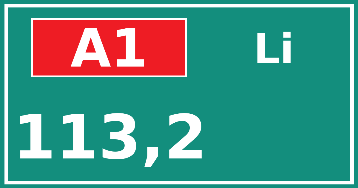 Hectometerbord A1 113,2 zijde Li