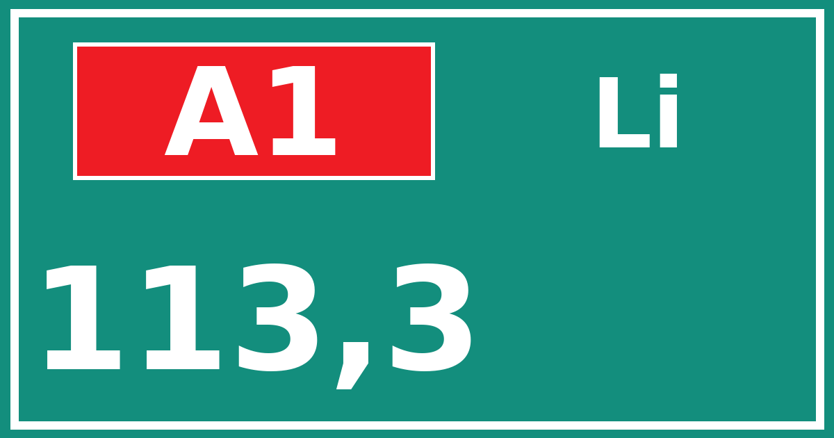 Hectometerbord A1 113,3 zijde Li