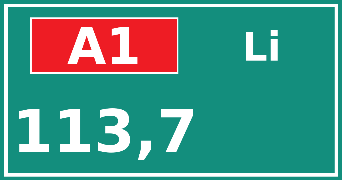 Hectometerbord A1 113,7 zijde Li