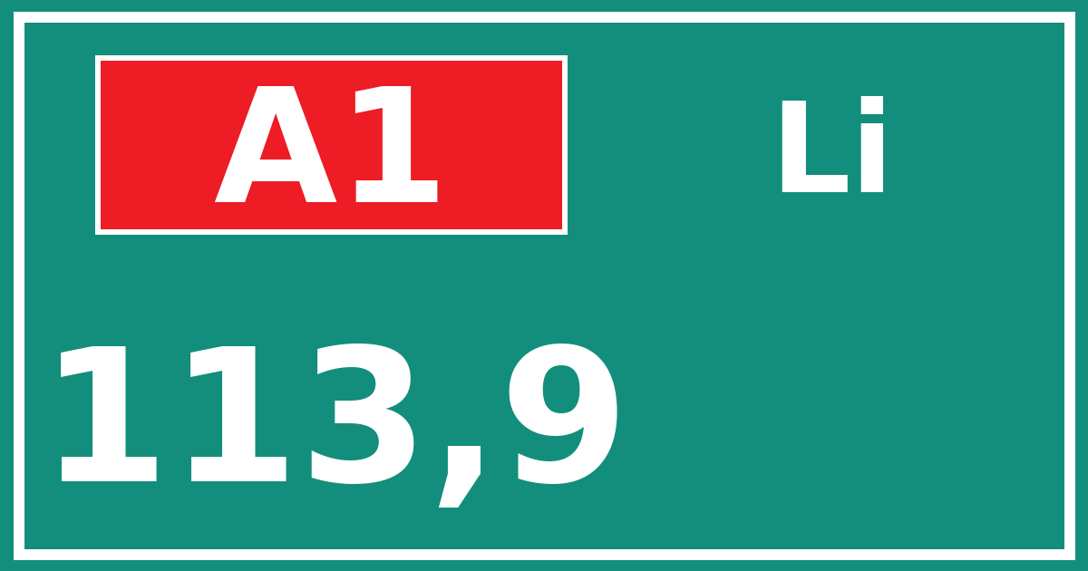 Hectometerbord A1 113,9 zijde Li