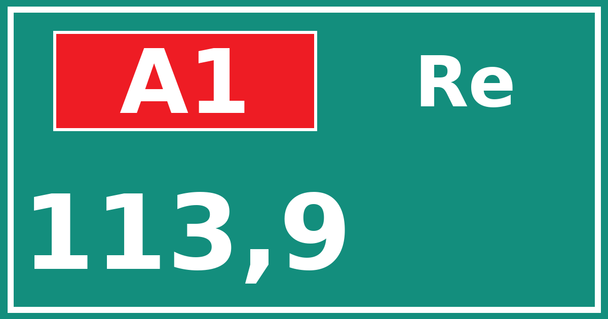 Hectometerbord A1 113,9 zijde Re