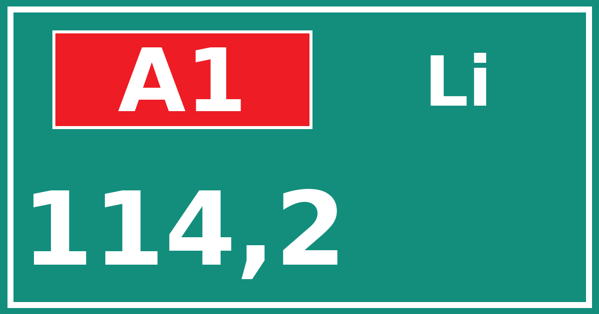 Hectometerbord A1 114,2 zijde Li