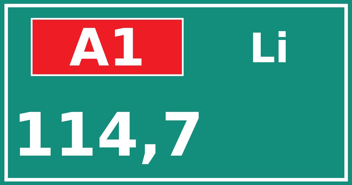 Hectometerbord A1 114,7 zijde Li