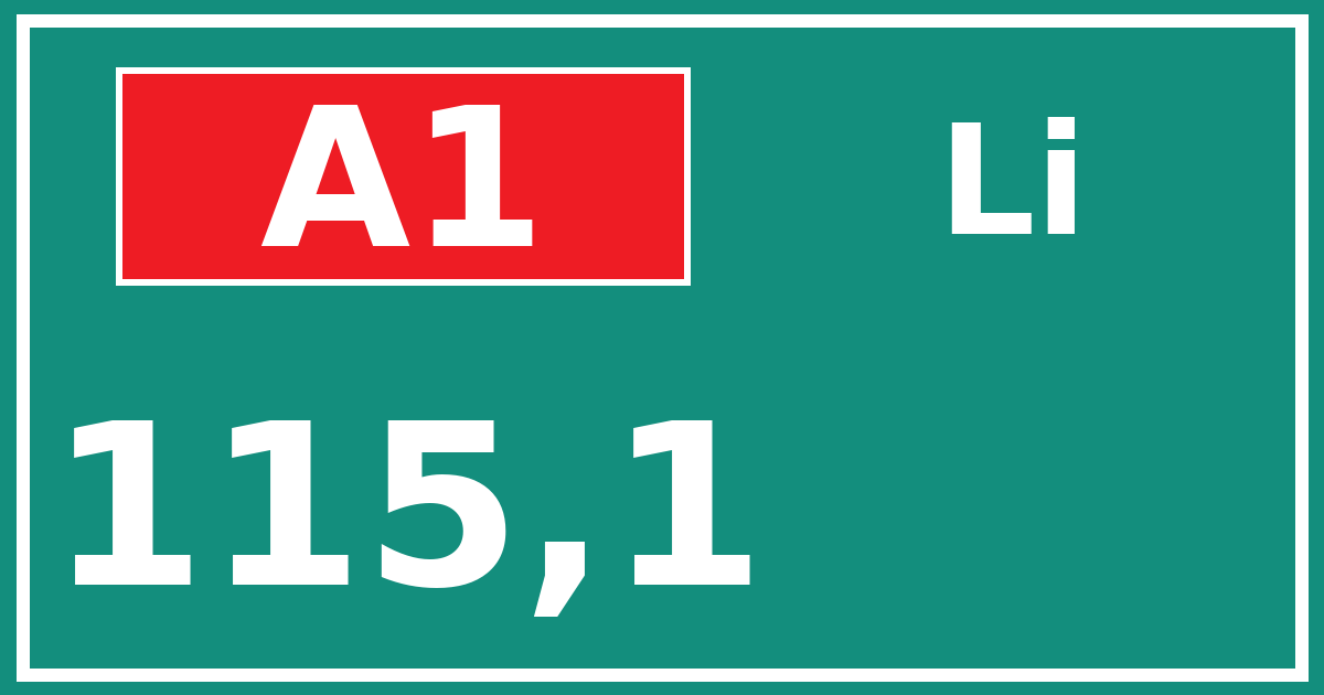 Hectometerbord A1 115,1 zijde Li