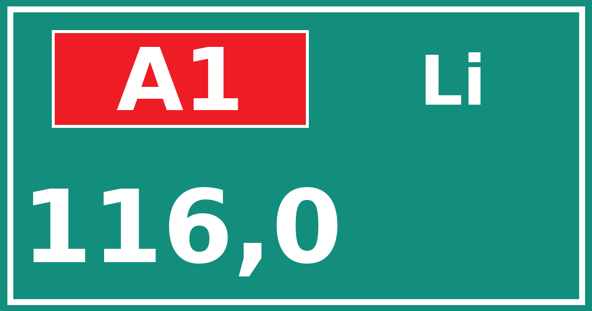 Hectometerbord A1 116,0 zijde Li