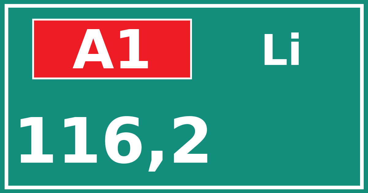 Hectometerbord A1 116,2 zijde Li