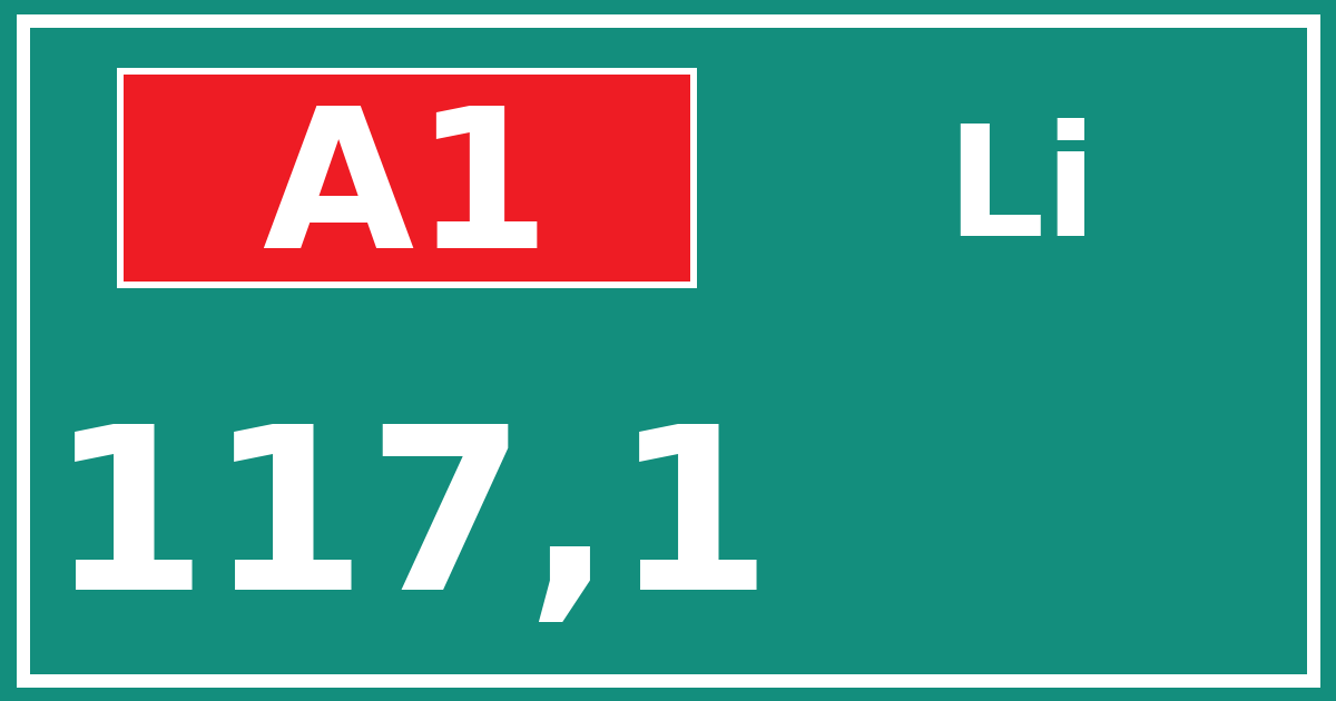 Hectometerbord A1 117,1 zijde Li