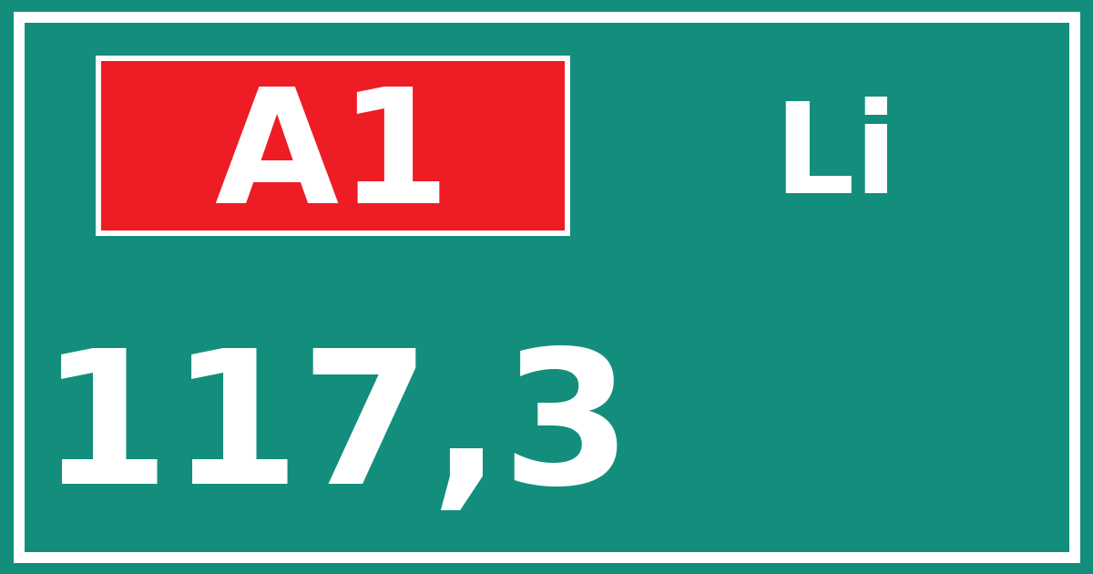 Hectometerbord A1 117,3 zijde Li