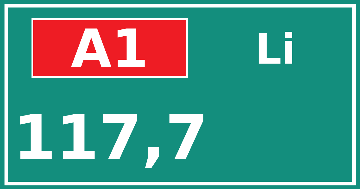 Hectometerbord A1 117,7 zijde Li