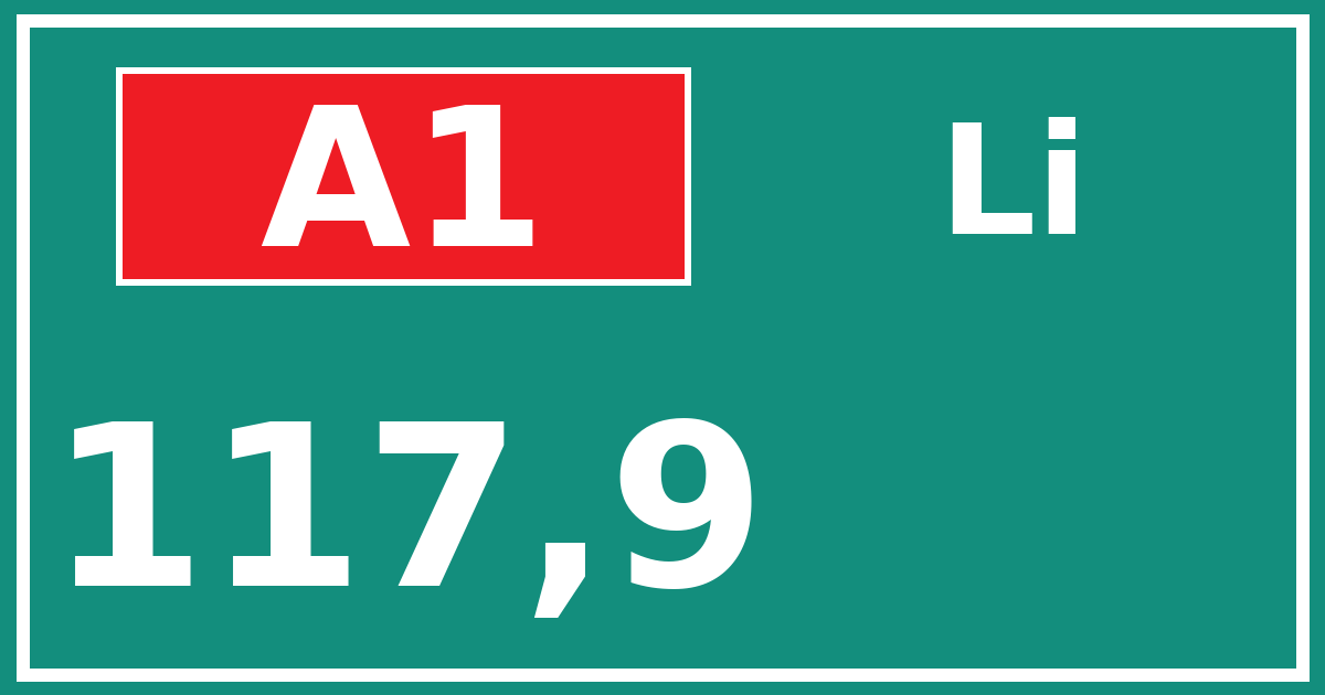 Hectometerbord A1 117,9 zijde Li